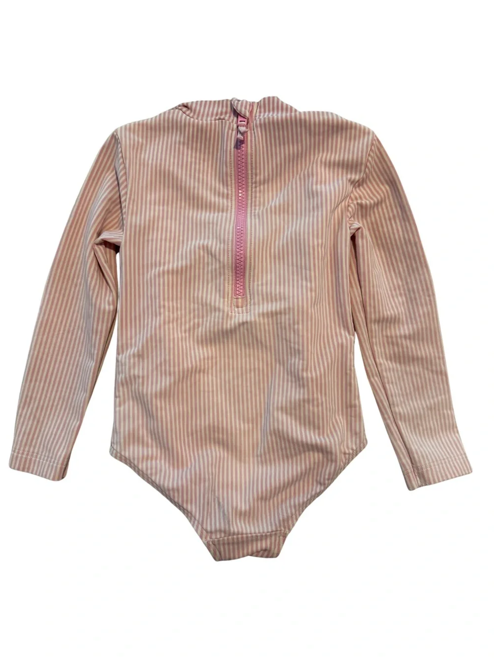Mini Boden Frill Long Sleeve Striped One-Piece Rashguard Swimsuit Pink 3-4 Years